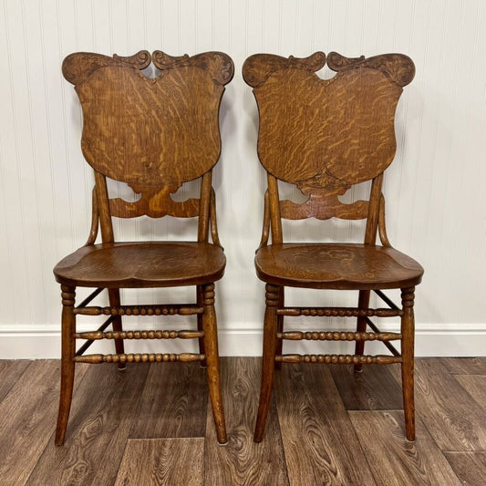Pair Antique Victorian Tiger Oak Chairs
