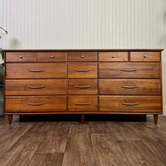 Vintage 1961 Solid Walnut MCM Dresser and Nightstand Set