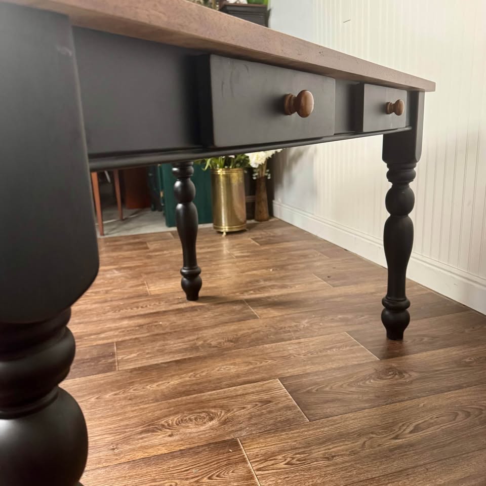 Two-Tone Wood Table or Desk with Double-Sided Drawers