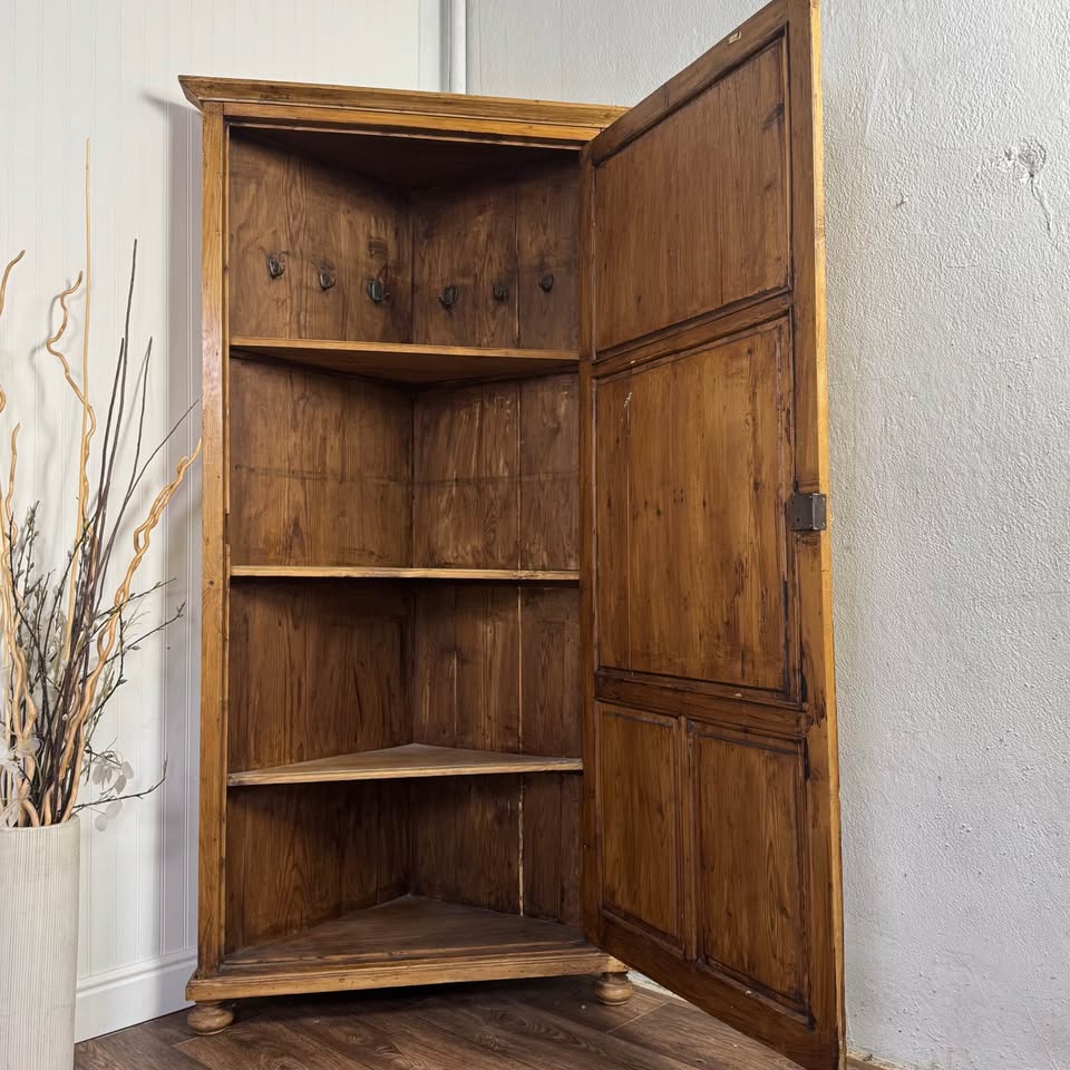 Primitive European Pine Corner Cabinet / Cupboard