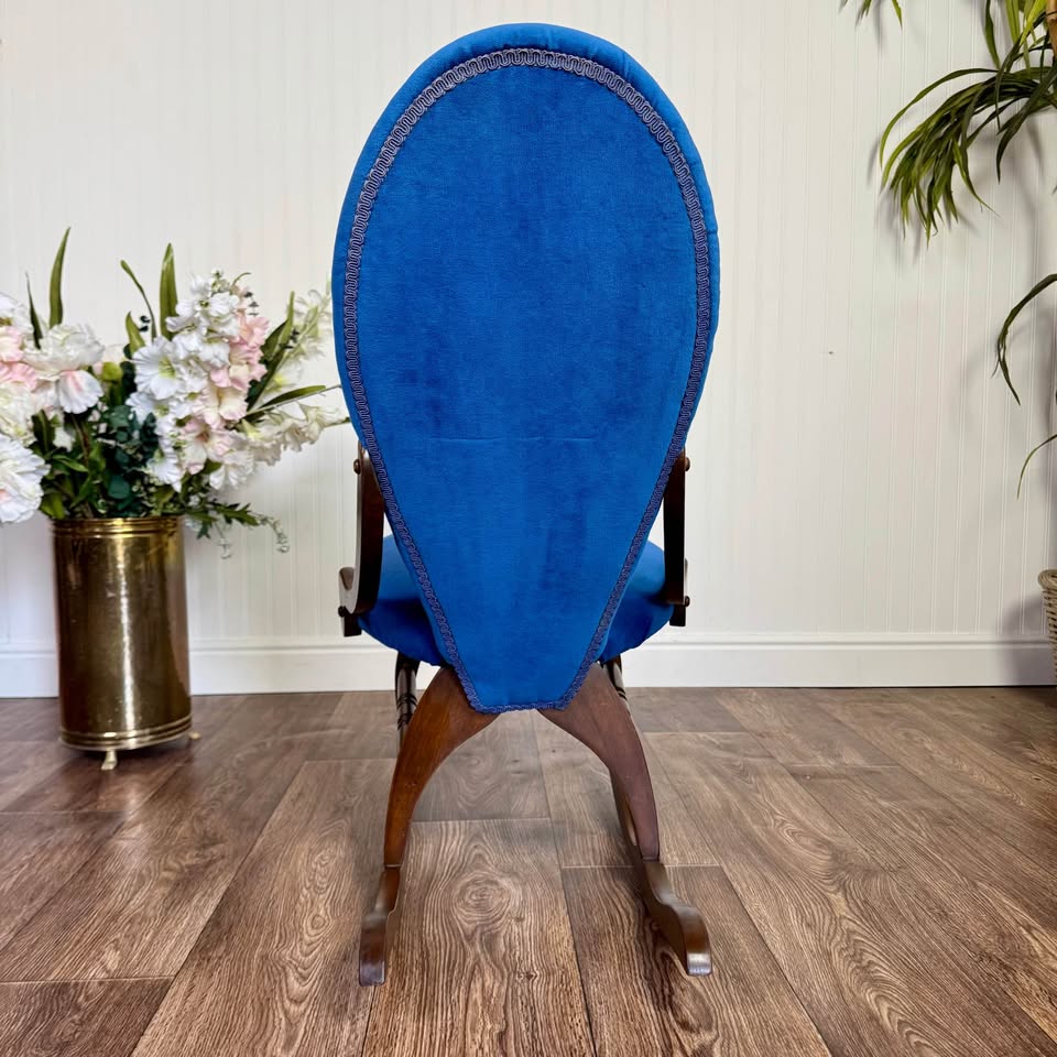 Vintage Victorian-Revival Parlor Rocking Chair – Cobalt Blue Velvet Accent Chai