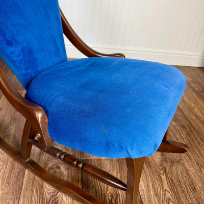Vintage Victorian-Revival Parlor Rocking Chair – Cobalt Blue Velvet Accent Chai