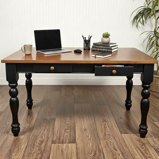 Two-Tone Wood Table or Desk with Double-Sided Drawers
