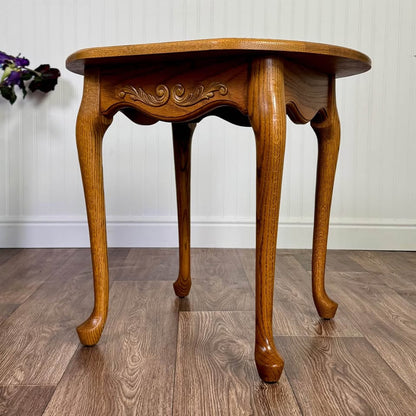 Vintage Solid Oak Heirloom Console and Side Table Set