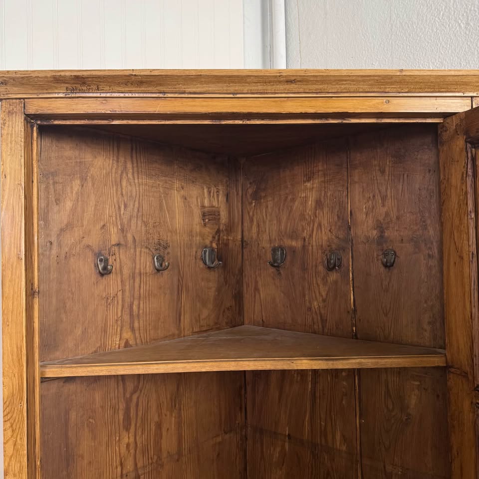 Primitive European Pine Corner Cabinet / Cupboard