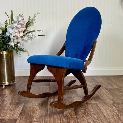 Vintage Victorian-Revival Parlor Rocking Chair – Cobalt Blue Velvet Accent Chai