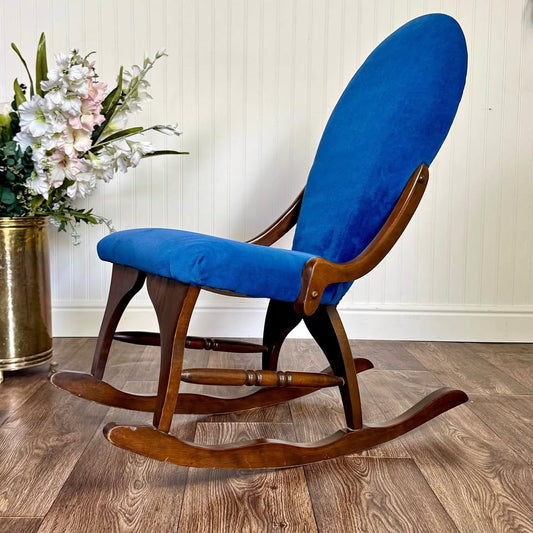 Vintage Victorian-Revival Parlor Rocking Chair – Cobalt Blue Velvet Accent Chai