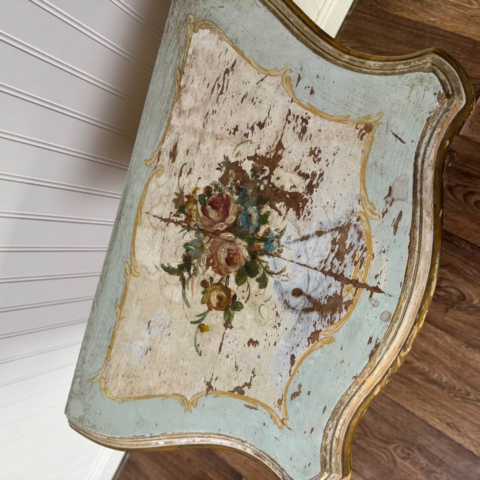 French Provincial Hand-Painted Nightstand – Floral Accent Chest