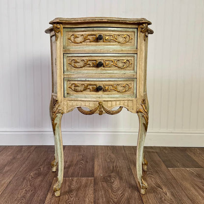 French Provincial Hand-Painted Nightstand – Floral Accent Chest