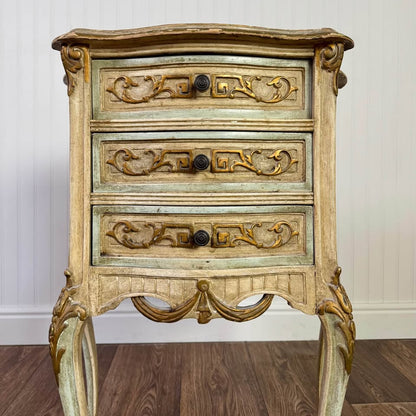 French Provincial Hand-Painted Nightstand – Floral Accent Chest