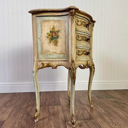 French Provincial Hand-Painted Nightstand – Floral Accent Chest