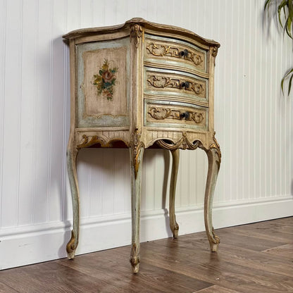 French Provincial Hand-Painted Nightstand – Floral Accent Chest