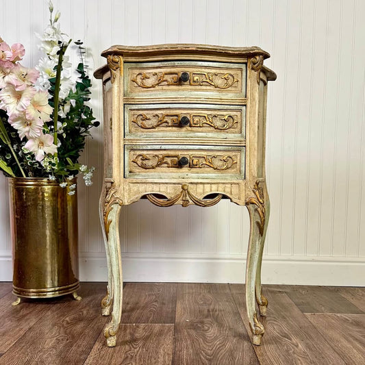 French Provincial Hand-Painted Nightstand – Floral Accent Chest