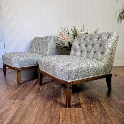Pair of Vintage Hollywood Regency Tufted Slipper Chairs