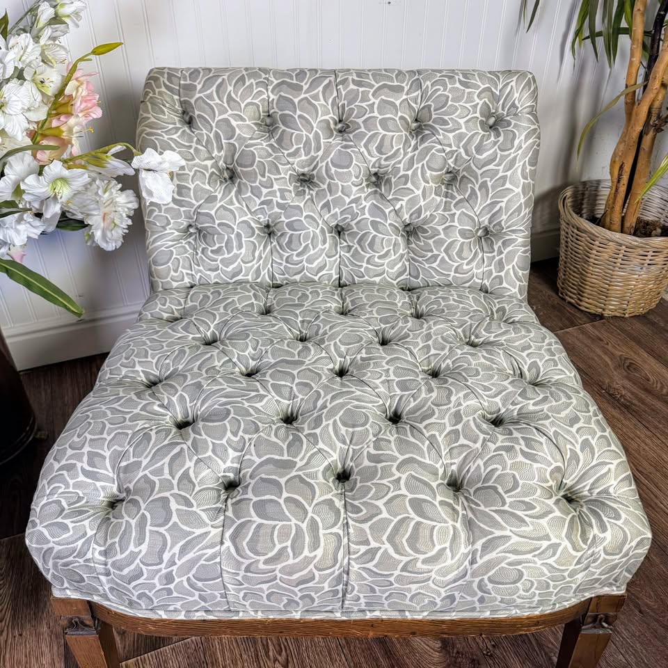 Pair of Vintage Hollywood Regency Tufted Slipper Chairs