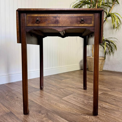 Front view of Vintage Mahogany Wood Federal Drop Leaf End Table with leaves down