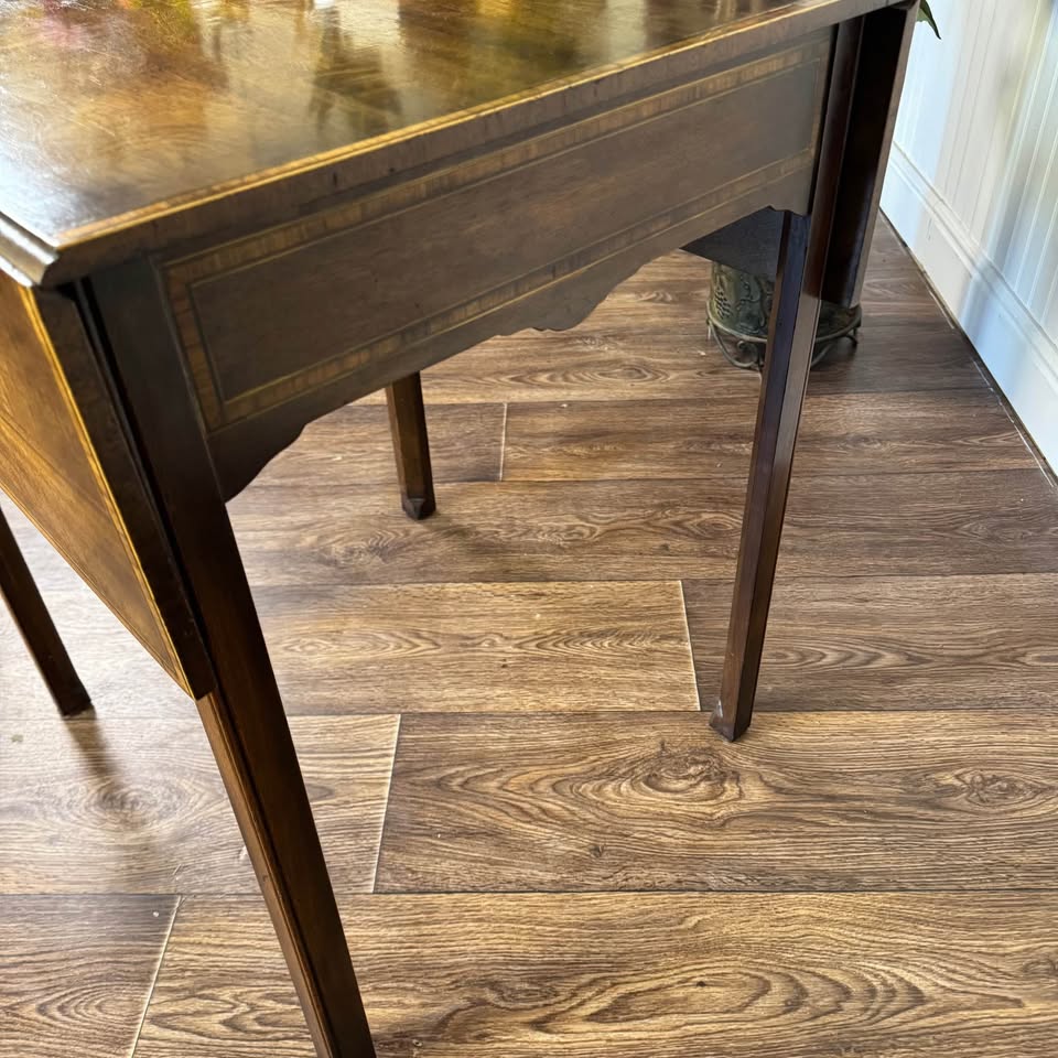 Back view of Vintage Mahogany Wood Federal Drop Leaf End Table