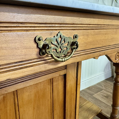 Antique Carrara Marble Washstand / Sideboard with Pinecone Tile Backsplash
