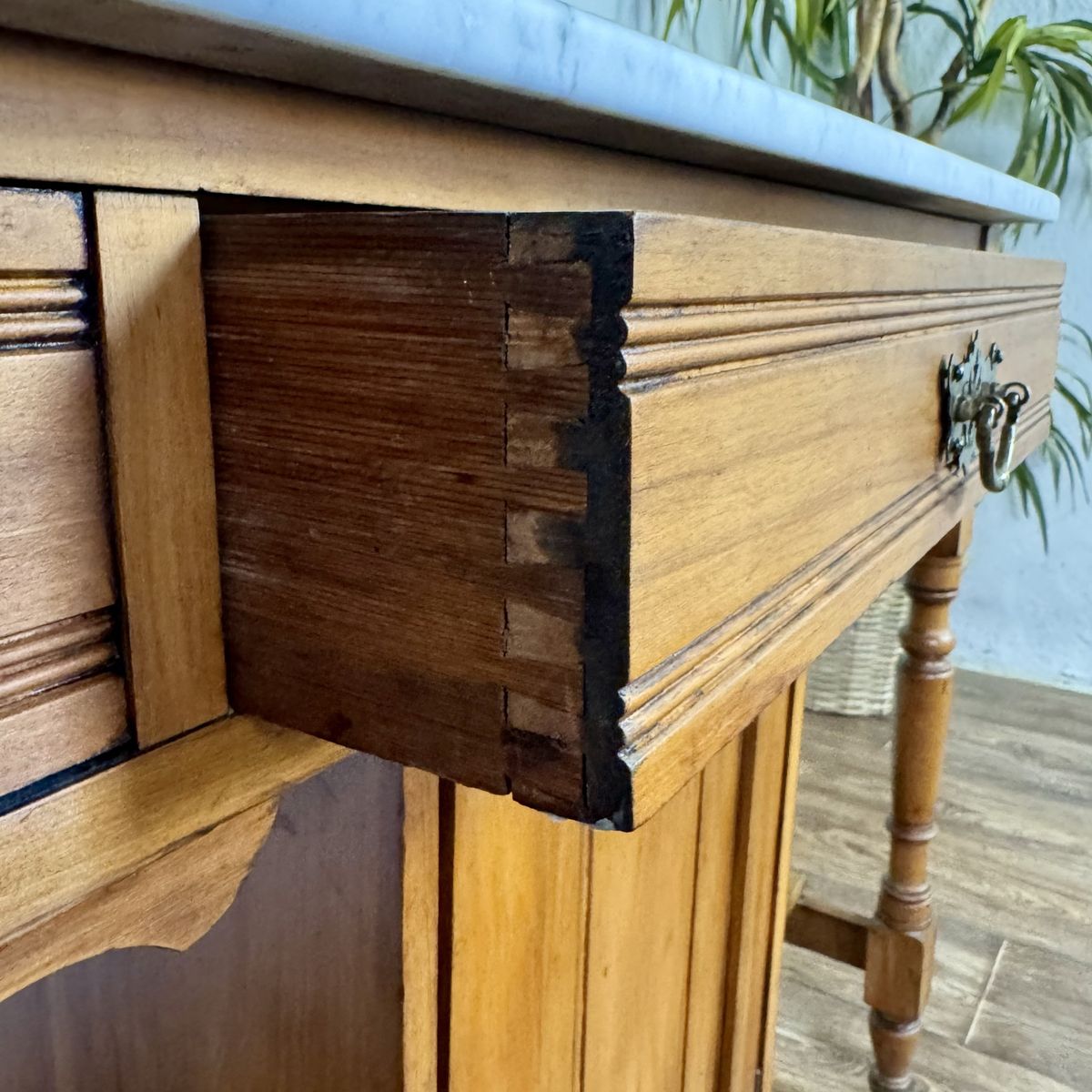 Antique Carrara Marble Washstand / Sideboard with Pinecone Tile Backsplash