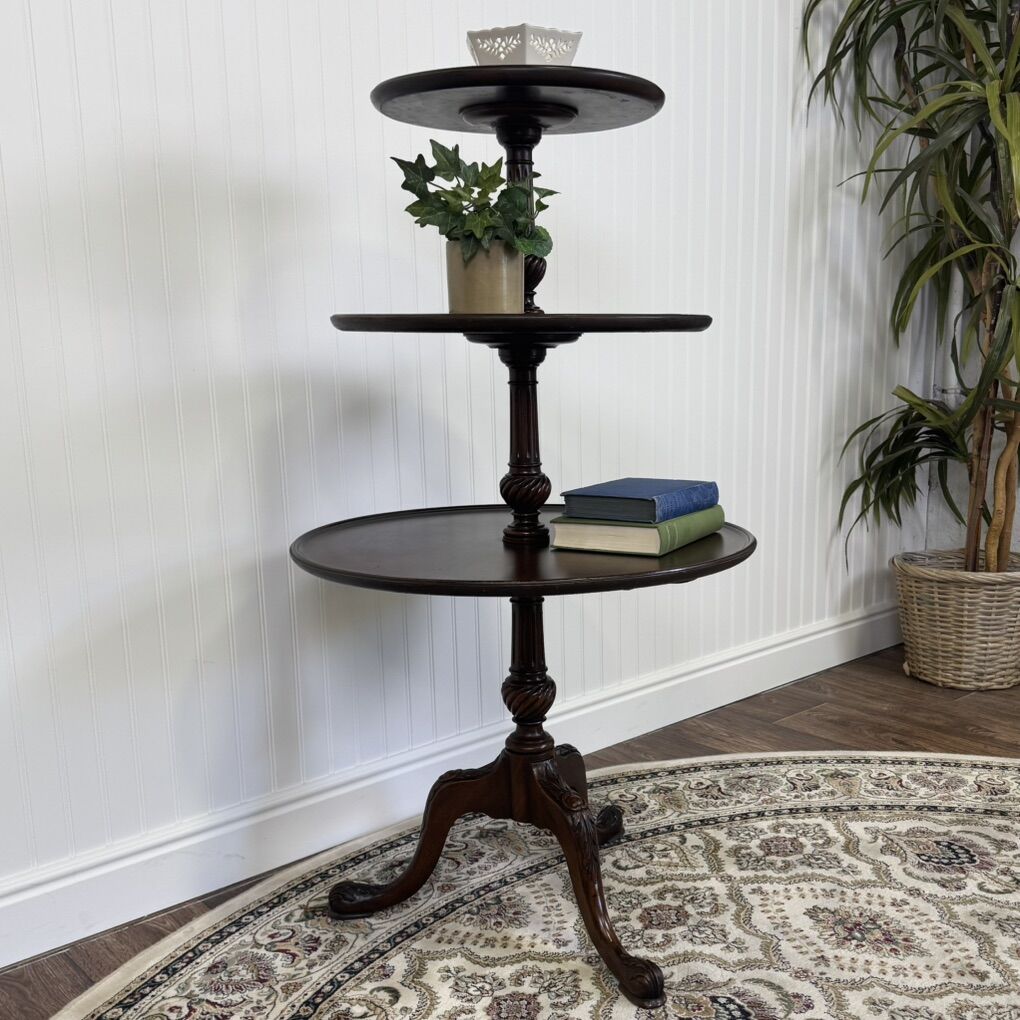 Antique Style 3-Tier Rotating Pedestal Table
