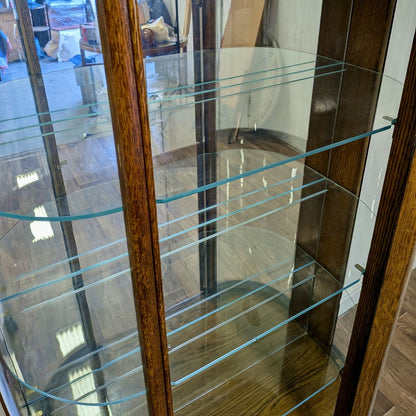 Antique Tiger Oak Bowed Glass Display Cabinet / Curio