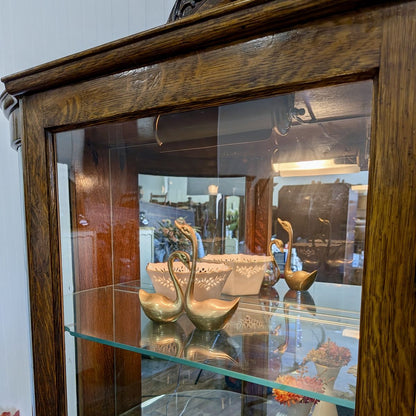 Antique Tiger Oak Bowed Glass Display Cabinet / Curio