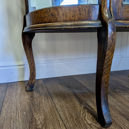 Antique Tiger Oak Bowed Glass Display Cabinet / Curio