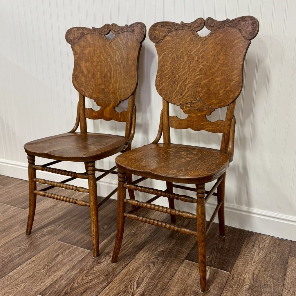 Pair of Antique Tiger Oak Chairs