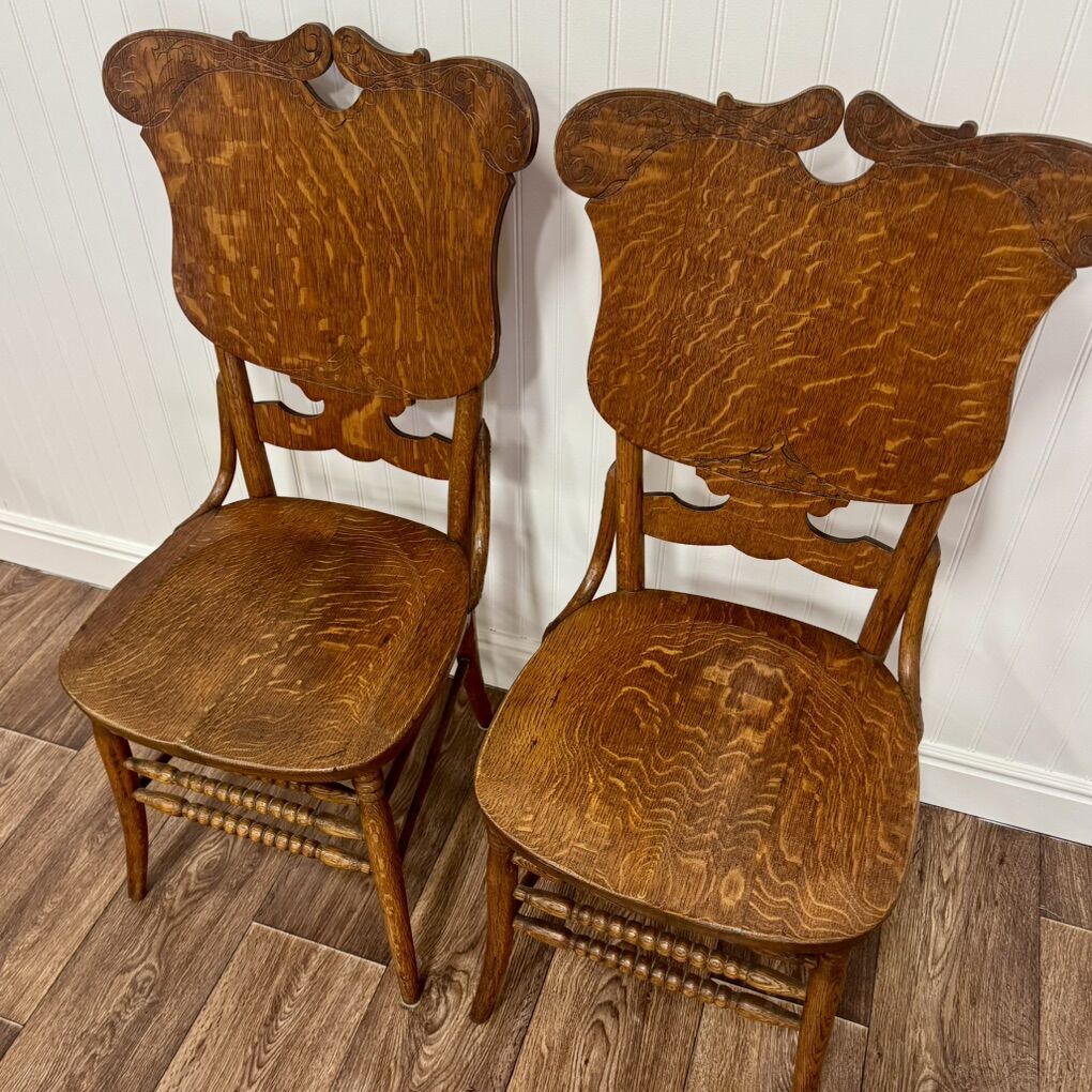 Pair of Antique Tiger Oak Chairs