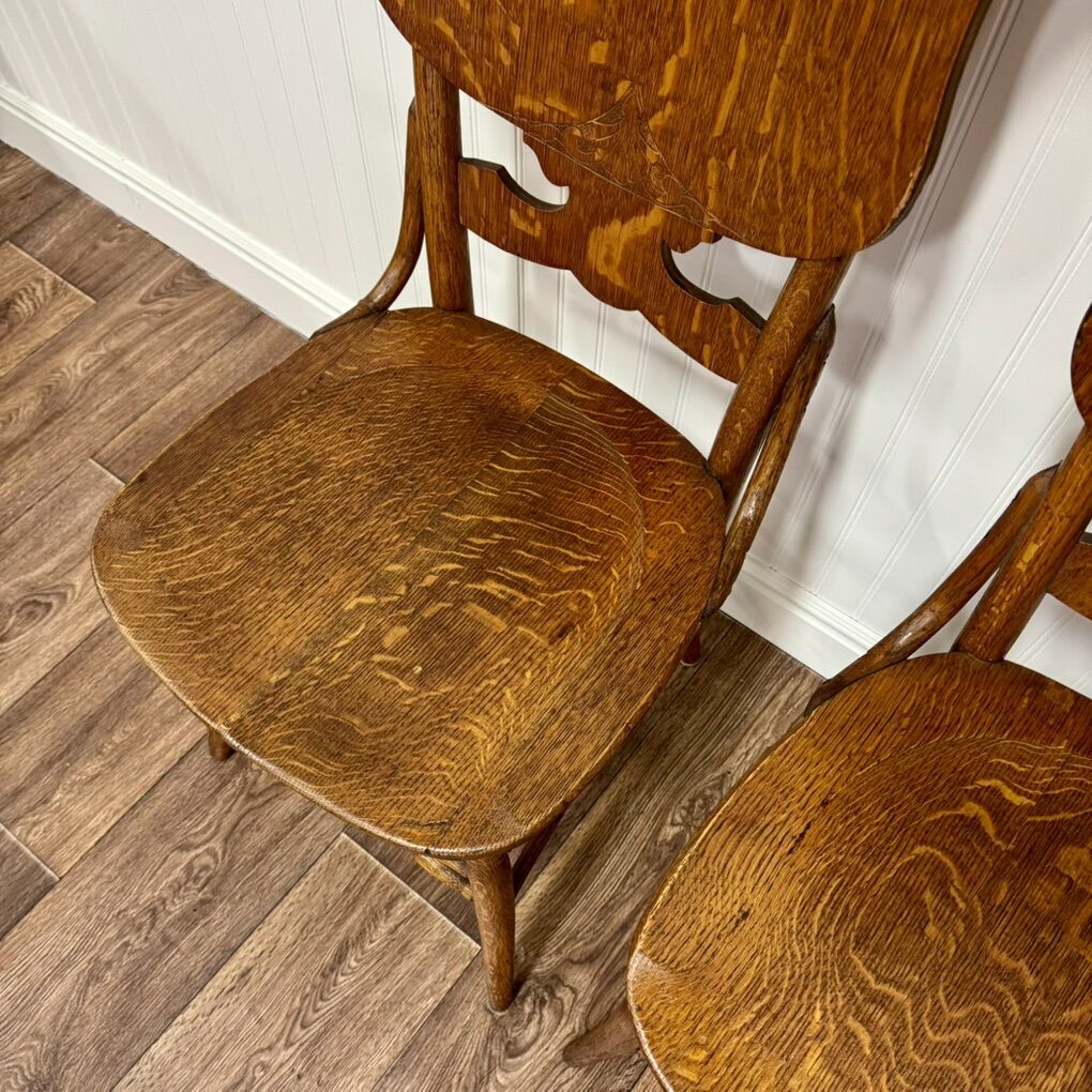 Pair of Antique Tiger Oak Chairs