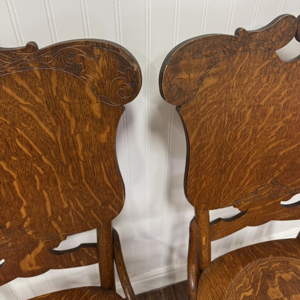 Pair of Antique Tiger Oak Chairs