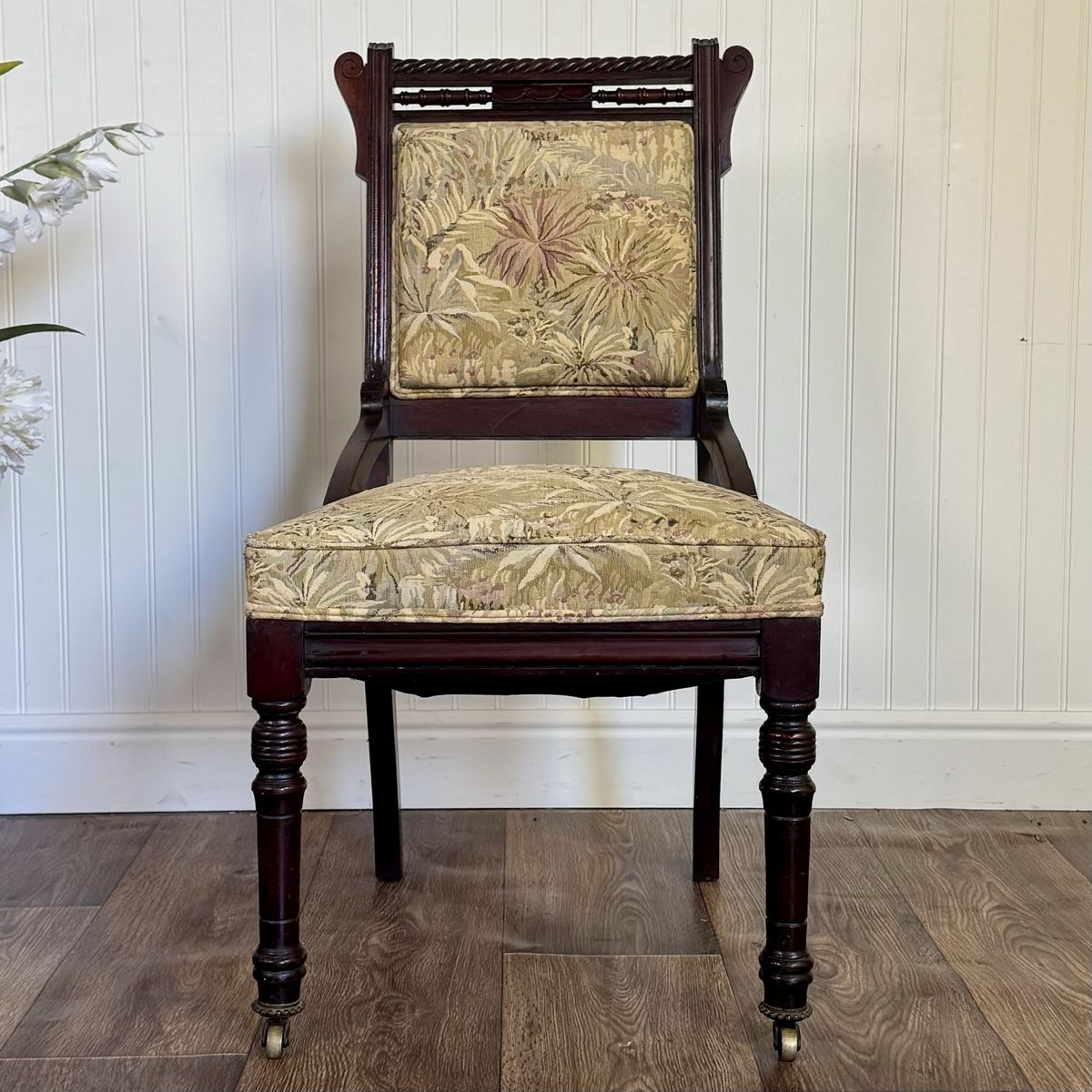 Antique Victorian / Edwardian Library Chair on Casters