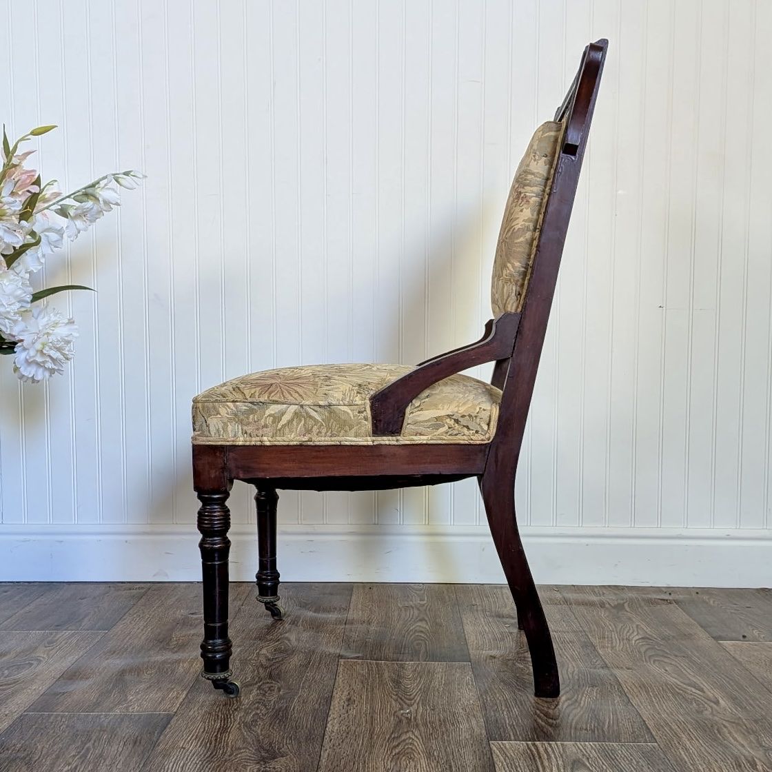 Antique Victorian / Edwardian Library Chair on Casters