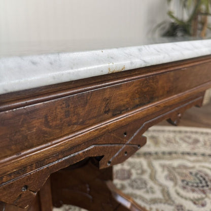 Antique Victorian Marble Top Walnut Side Table