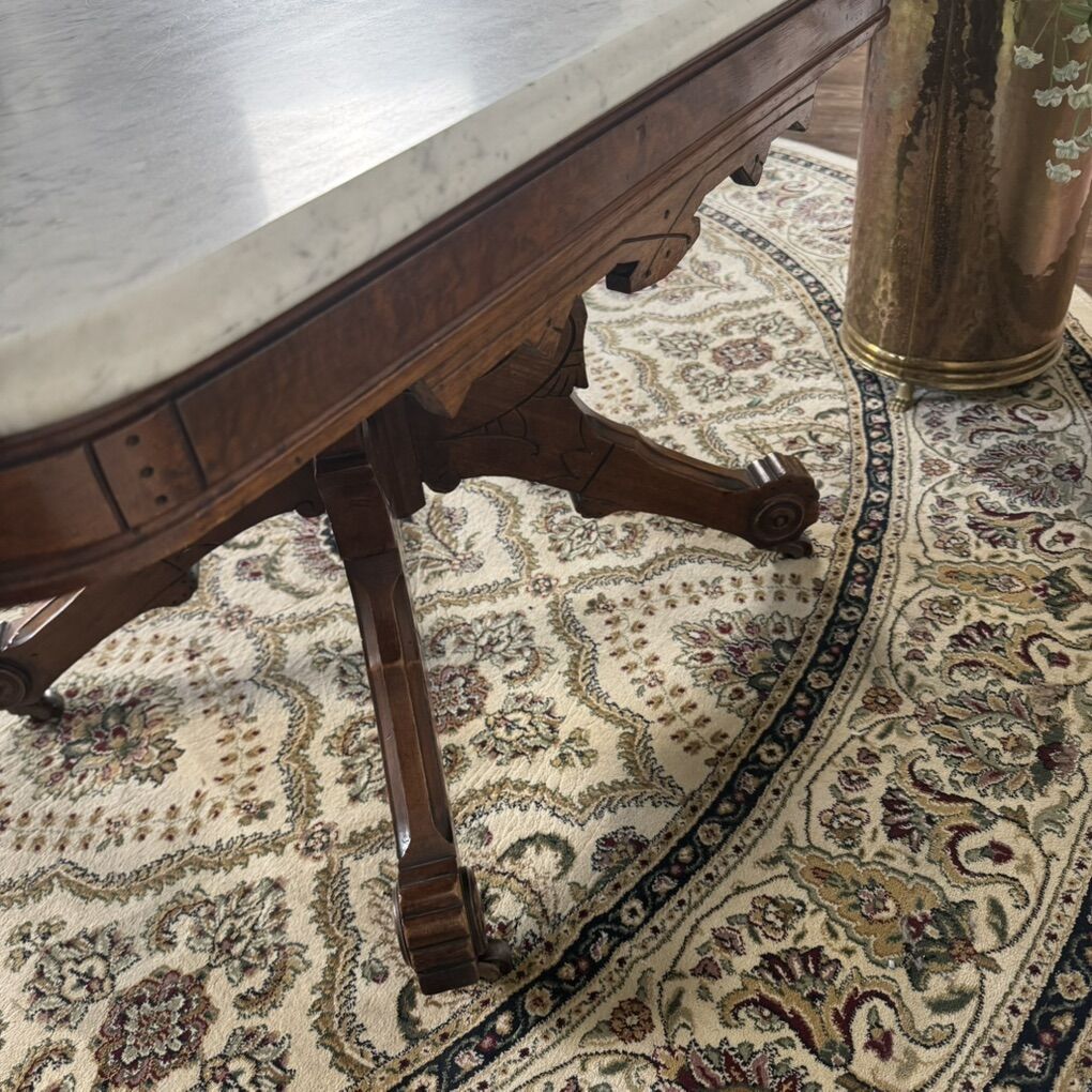 Antique Victorian Marble Top Walnut Side Table