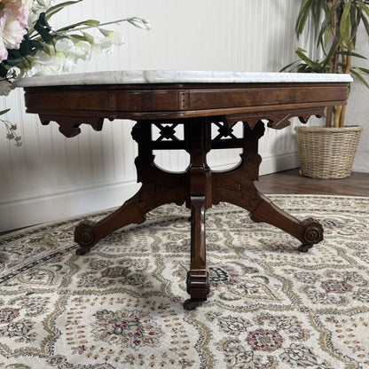 Antique Victorian Marble Top Walnut Side Table
