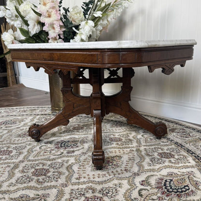 Antique Victorian Marble Top Walnut Side Table