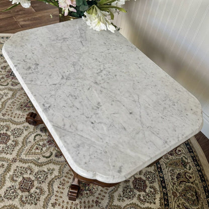 Antique Victorian Marble Top Walnut Side Table