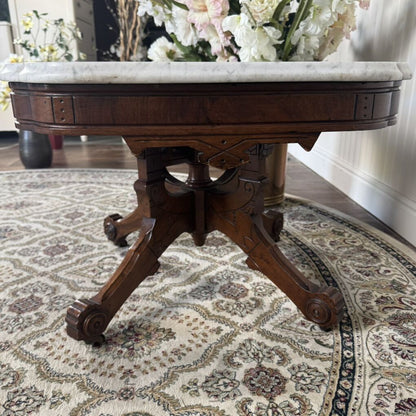 Antique Victorian Marble Top Walnut Side Table