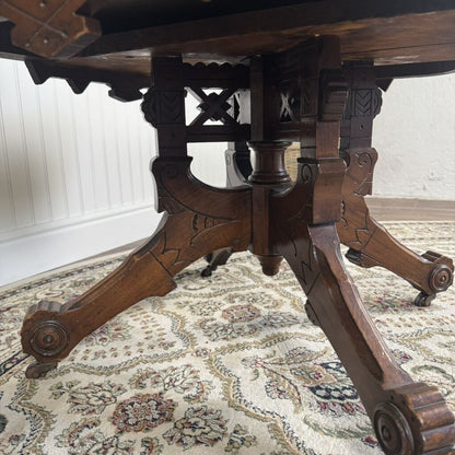 Antique Victorian Marble Top Walnut Side Table