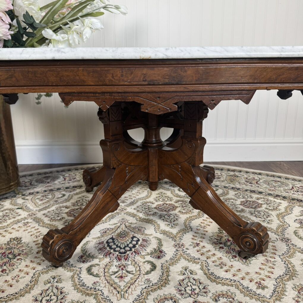 Antique Victorian Marble Top Walnut Side Table