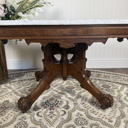 Antique Victorian Marble Top Walnut Side Table