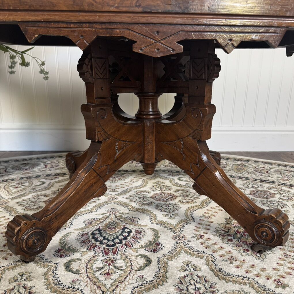 Antique Victorian Marble Top Walnut Side Table