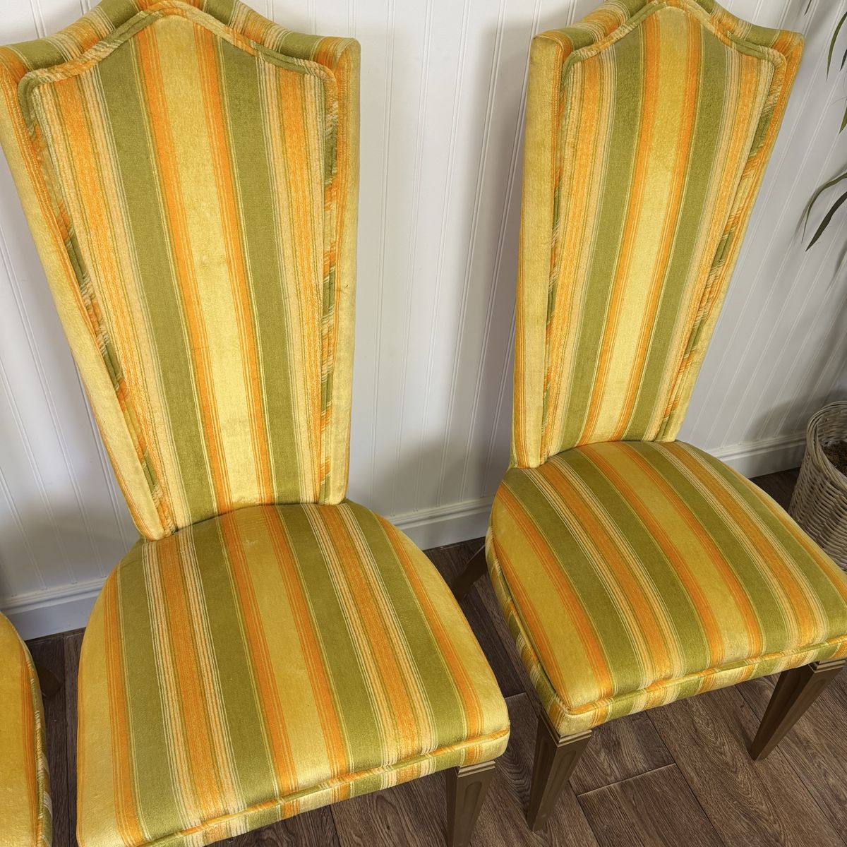 Designer 1970s Velvet Striped High Back Chairs