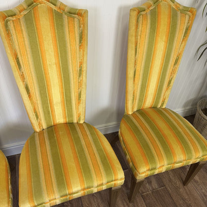 Designer 1970s Velvet Striped High Back Chairs