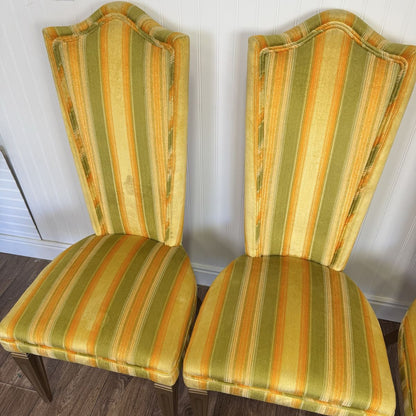 Designer 1970s Velvet Striped High Back Chairs