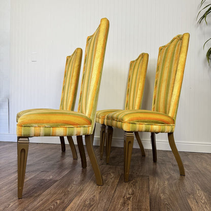 Designer 1970s Velvet Striped High Back Chairs