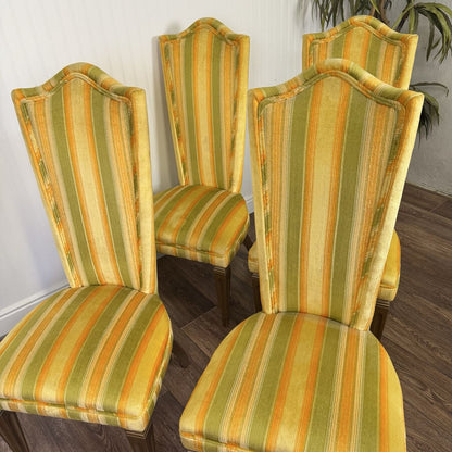 Designer 1970s Velvet Striped High Back Chairs