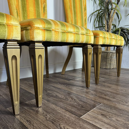 Designer 1970s Velvet Striped High Back Chairs