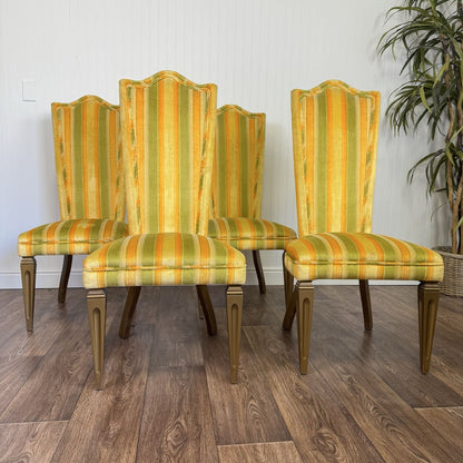 Designer 1970s Velvet Striped High Back Chairs